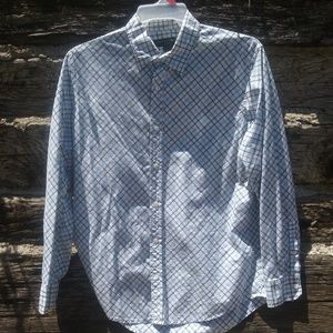 Banana Republic White Blue plaid Dress shirt Large